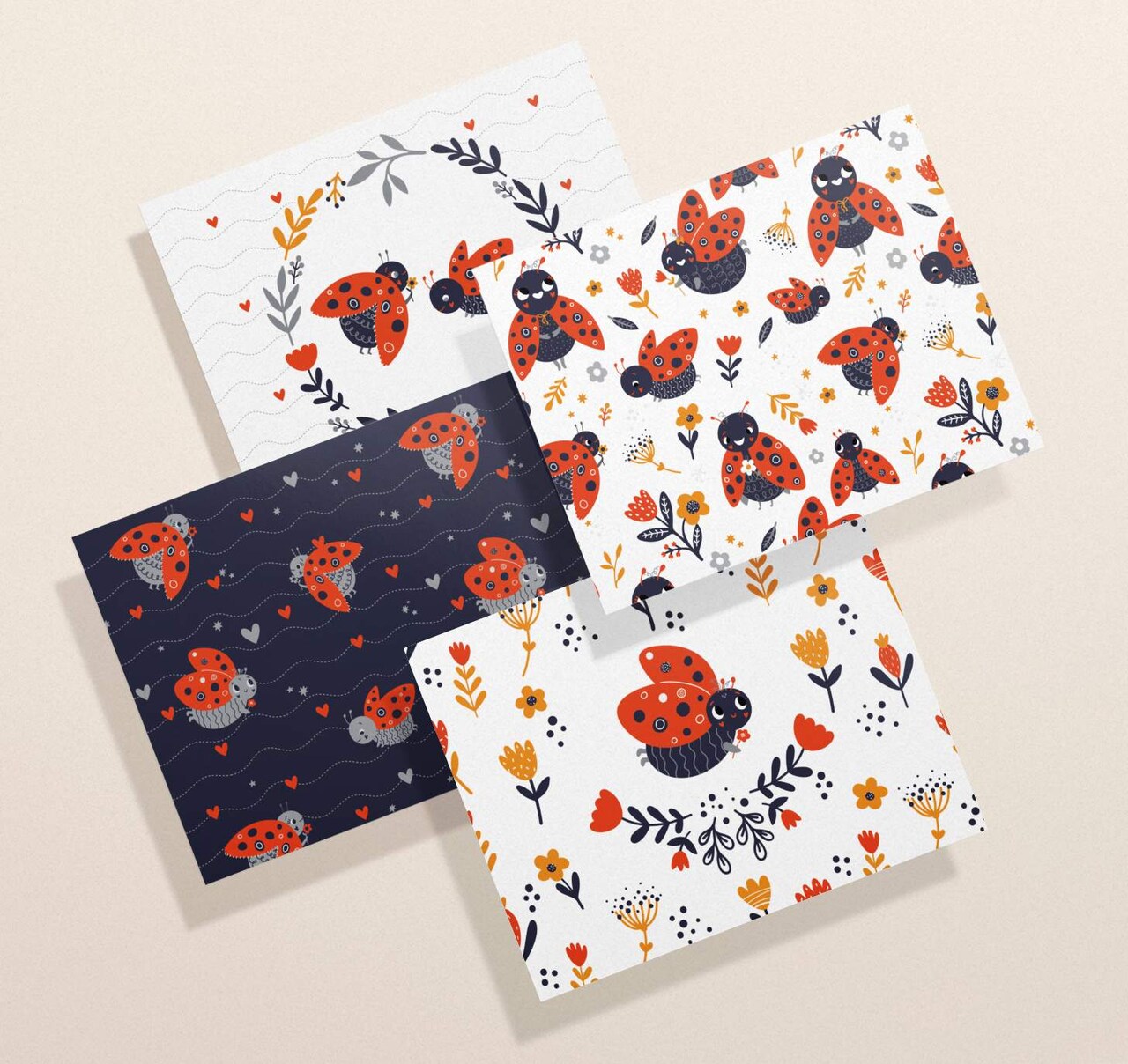 Ladybug Greeting Cards | Assorted Note Card Stationery Pack | Eco Friendly 12, 24 Cards